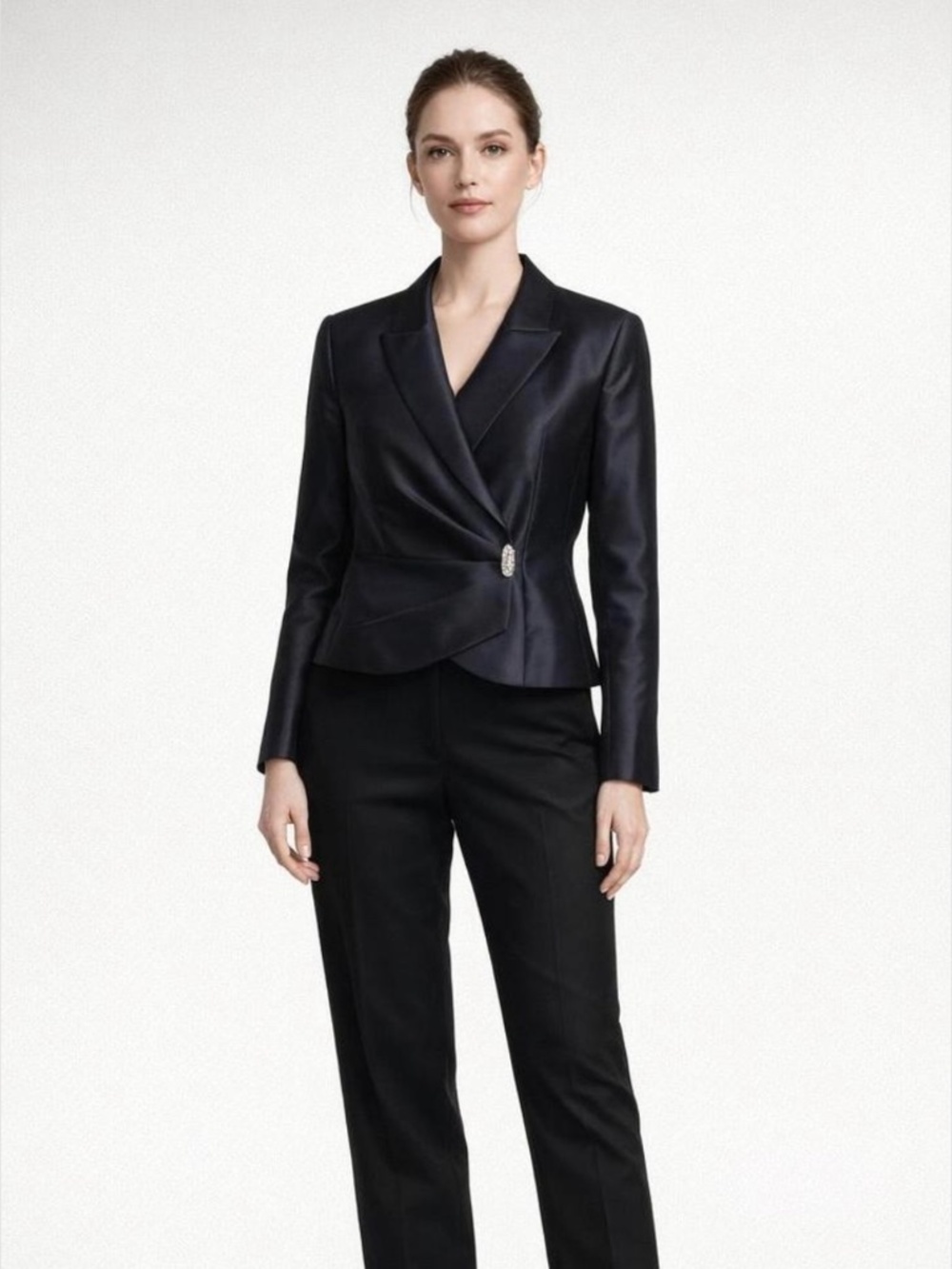 Navy Blue Satin Womens Blazer Rhinestone Button Elegant Cocktail Party Size 10